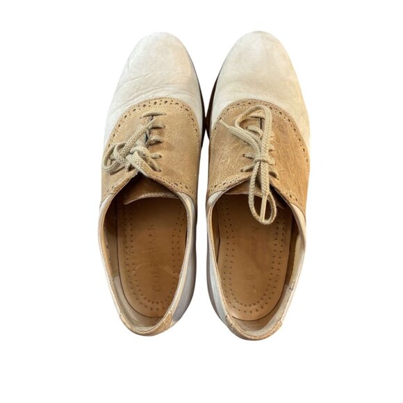 Cole Haan Mens Wingtip Oxfords 8.5D Leather Tan & Beige Lace-Up Dress Shoes - Picture 6 of 9